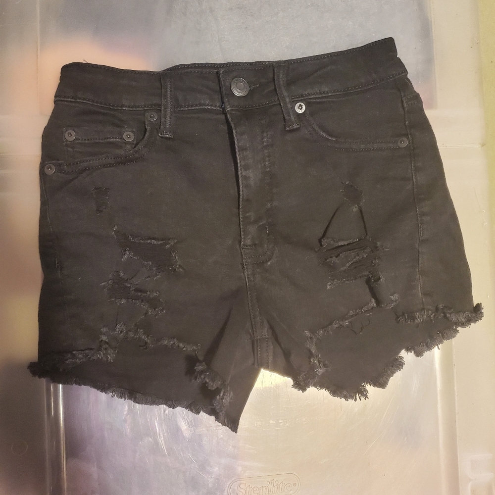 Black Distressed Denim Shorts